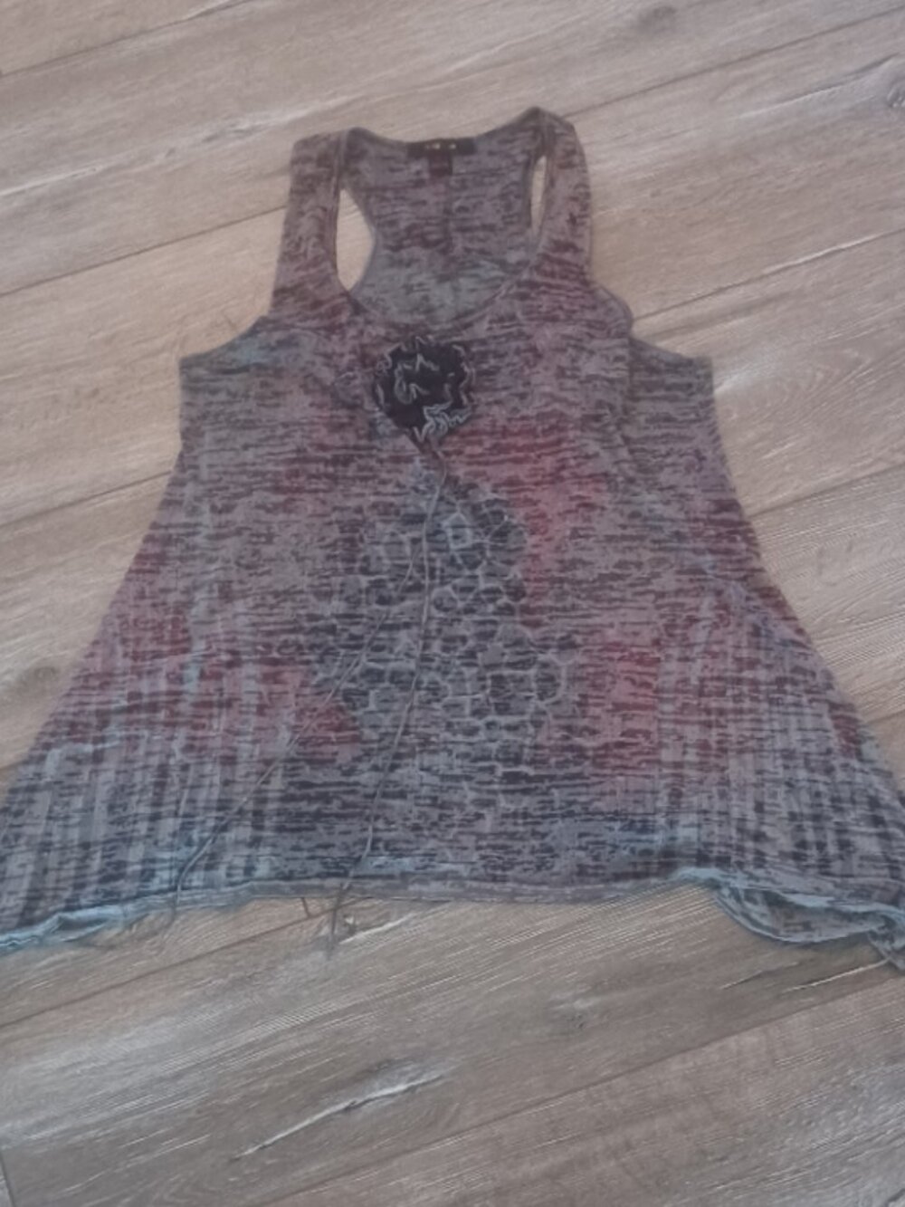 Kaktus SharkBite Sleeveless Grey/Reddish Crew Neck Speckled Tank Stretch L